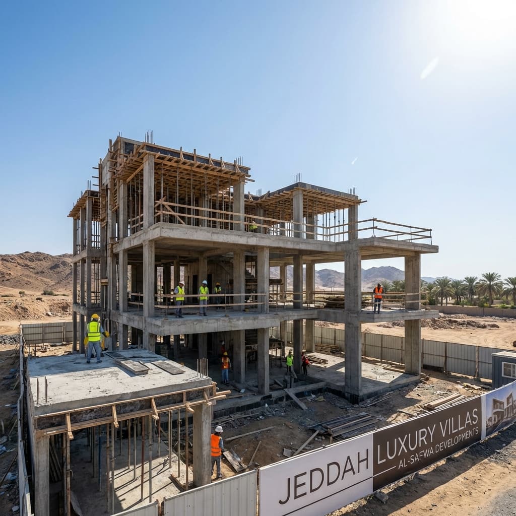 بناء هيكل عظم لفيلا عصرية في جدة - شركة سما المعماري